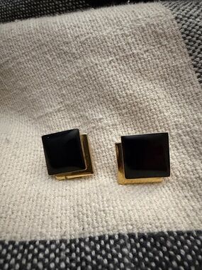 Vintage Monet Black and Gold Square Clip-On Earrings